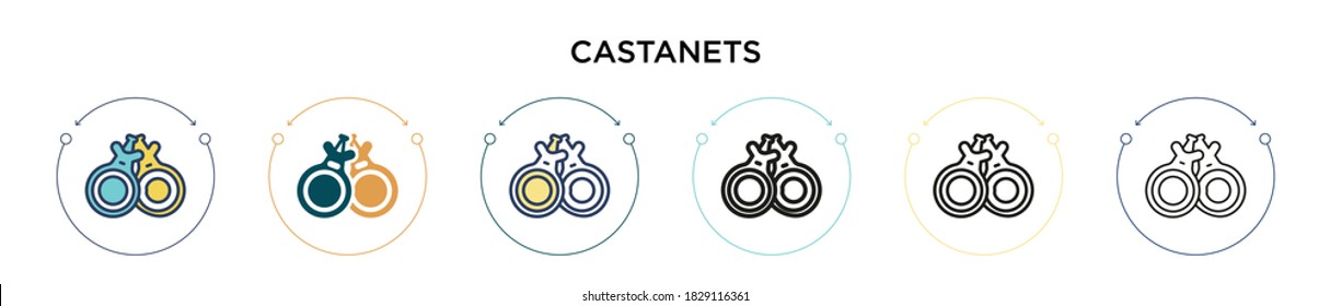 Castanets icon in filled, thin line, outline and stroke style. Vector illustration of two colored and black castanets vector icons designs can be used for mobile, ui, web