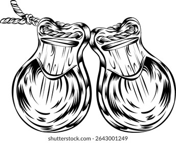 Castanetes. Desenho de doodle preto e branco de tinta em xilogravura. ilustração vetorial