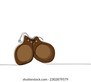 Castanets de color de una línea. Dibujo continuo de línea de folk, equipamiento, vintage, click, clásico, retro, flamenco, español, baile, música, castañería, cultura, tambourine.