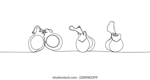 Castanets set one line art. Continuous line drawing of folk, equipment, vintage, click, classic, retro, flamenco, spanish, dance, music, castanet, culture, tambourine.