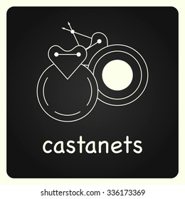 Castanets vector image on chalkboard. Black and white picture. Musical instrument poster. EPS 10