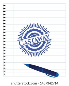 Castaway drawn with pen. Blue ink. Vector Illustration. Detailed.