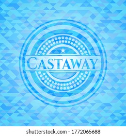 Castaway sky blue emblem with triangle mosaic background. 