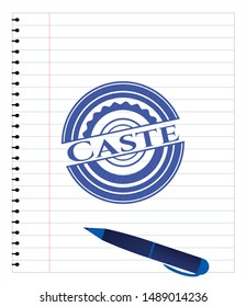 Caste emblem draw with pen effect. Blue ink. Vector Illustration. Detailed.