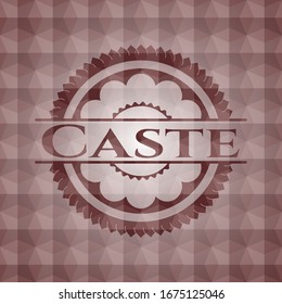 Caste red seamless emblem or badge with abstract geometric pattern background.