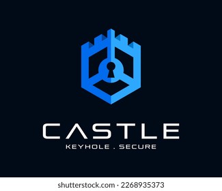 Castel Citadel Tower Fortress Stronghold Keyhole Privacy Security Protection Icon Vector Logo Design