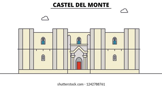 Castel Del Monte line travel landmark, skyline, vector design. Castel Del Monte linear illustration. 