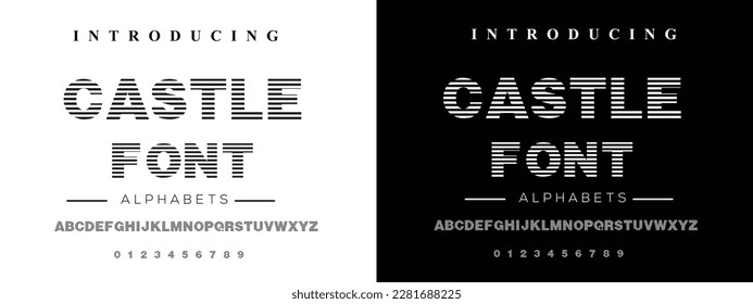 CASTEL Font set Monogramm Logo Linien abstrakte Kunst moderne Alphabet Zahlen Typografie Schriftart Vektorgrafik
