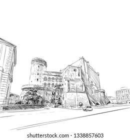 Castel Nuovo. Naples. Italy. Hand drawn landmark sketch. Vector illustration.