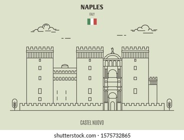 Castel Nuovo in Naples, Italy. Landmark icon in linear style