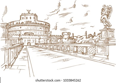 Castel Santangelo hand draw, Rome.