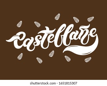 Castellane. The name of the type of pasta in Italian. Hand drawn lettering. Vector illustration. Illustration is great for restaurant or cafe menu design.