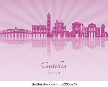 Castellon skyline in purple radiant orchid in editable vector file