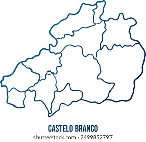 Castelo Branco Bezirk mit Stadtplan. Abstrakter linearer Glattblau-Gradientenvektor 