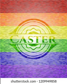 Caster emblem on mosaic background with the colors of the LGBT flag