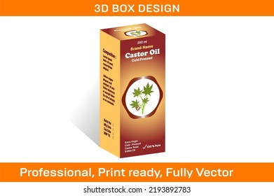 Caster Oil 200 ml Box  Packaging Design Template