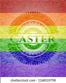 Caster on mosaic background with the colors of the LGBT flag