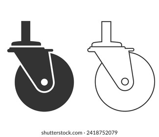 Caster Wheel line Icon set Vector Art Illustration Flat Sign