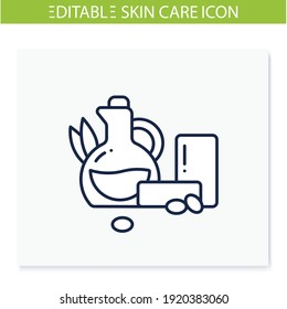 Castile body soap line icon. Body organic soap with oil , spa procedures. Natural skincare concept. Facial beauty treatment. Isolated vector illustration.Editable stroke