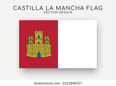 Castile La Mancha Fahne. Detaillierte Flagge auf weißem Hintergrund. Vektorgrafik