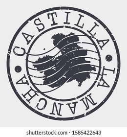 Castile la Mancha Spain Stamp Postal. Map Silhouette Seal. Passport Round Design. Vector Icon. Design Retro Travel.