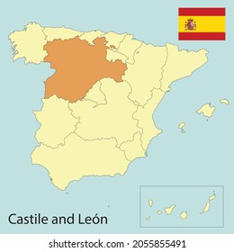 castile and leon, spain map with autonomus communities, vector illustration