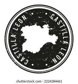 Castile and León, Spain Stamp Travel Passport. Design Retro Symbol Country. Old Vintage Postmark.