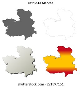 Castile-La Mancha blank detailed outline map set