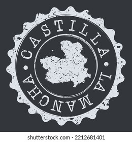 Castile-La Mancha, Spain Silhouette Postal Passport. Stamp Round Vector Icon Map. Design Travel Postmark. 