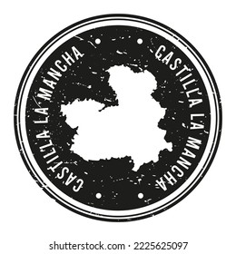 Castile-La Mancha, Spain Silhouette Postal Passport. Stamp Round Vector Icon Map. Design Travel Postmark. 