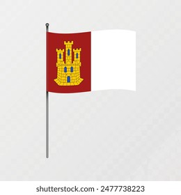 Castilla La Mancha flag on flagpole. Vector illustration.