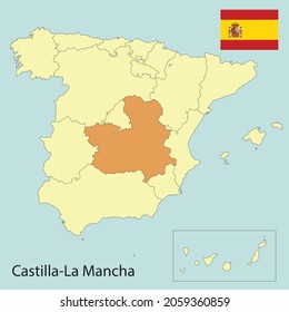 castilla la mancha, spain map with autonomus community, Vektorgrafik