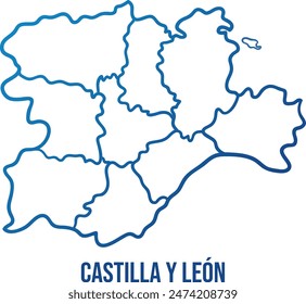 Castilla and León, Spain simple map with regions borders	