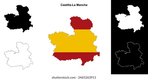 Castilla-La Mancha blank outline map set