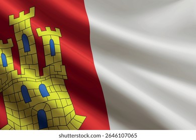 Castilla-La Mancha flag waving in the wind, realistic detailed silk texture. autonomous community of Spain