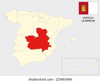 castilla-la mancha map with flag