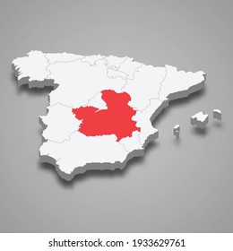 Castilla-La Mancha region location within Spain 3d isometric map