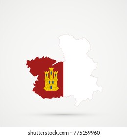 Castilla-La Mancha (Spain) map in Castilla-La Mancha (Spain) flag colors, editable vector.