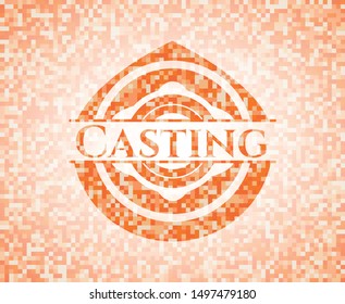 Casting abstract orange mosaic emblem with background