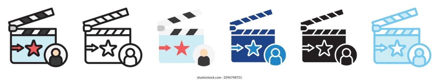 Casting Call multi style, mini illustration icon set. outline, flat, glyph, line color, UI, UX, app and web, digital or print. related to movie, cinema, entertainment.