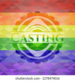 Casting emblem on mosaic background with the colors of the LGBT flag