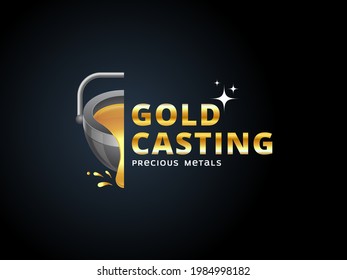 Logotipo de oro en fundición sobre un fondo oscuro. Lámina de hierro fundido y oro fundido, cobre 