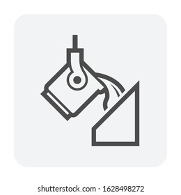 Casting process in metallurgy or metallurgical production industry vector icon. That manufacturing process in foundry, furnace or factory plant. To pouring hot liquid or molten metal into ingot mold.
