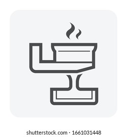 Casting process in metallurgy or metallurgical production industry vector icon. That manufacturing process in foundry, furnace or factory plant. To pouring hot liquid or molten metal into ingot mold.
