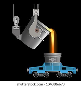 Casting of steel from ladle. Vector illustration isolated on black background