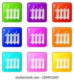 Cast-iron battery icons set 9 color collection isolated on white for any design