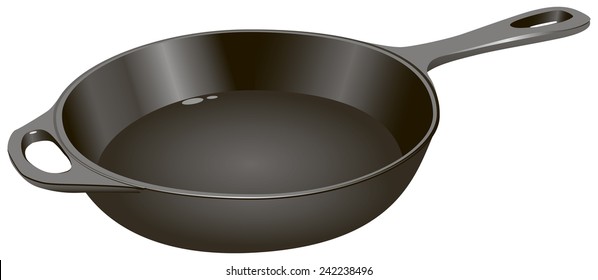 The cast-iron frying pan for home use, medium size. Vector illustration.