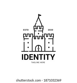 Castle architecture logo teamplate, line art logo style, isolated white background, vector