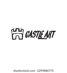 castle art iconic logo design vector illustration. creative line art castle logo business vector design template with doodle, silhouette and modern styles isolated on white
