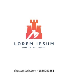 diseño del logotipo del espacio de castillo y ax negativos